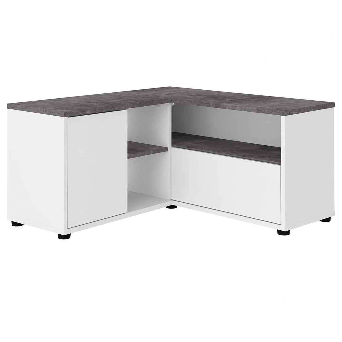 Mobile Porta TV Angolare Bianco e Cemento, Modello Moderno 90x90x45 cm