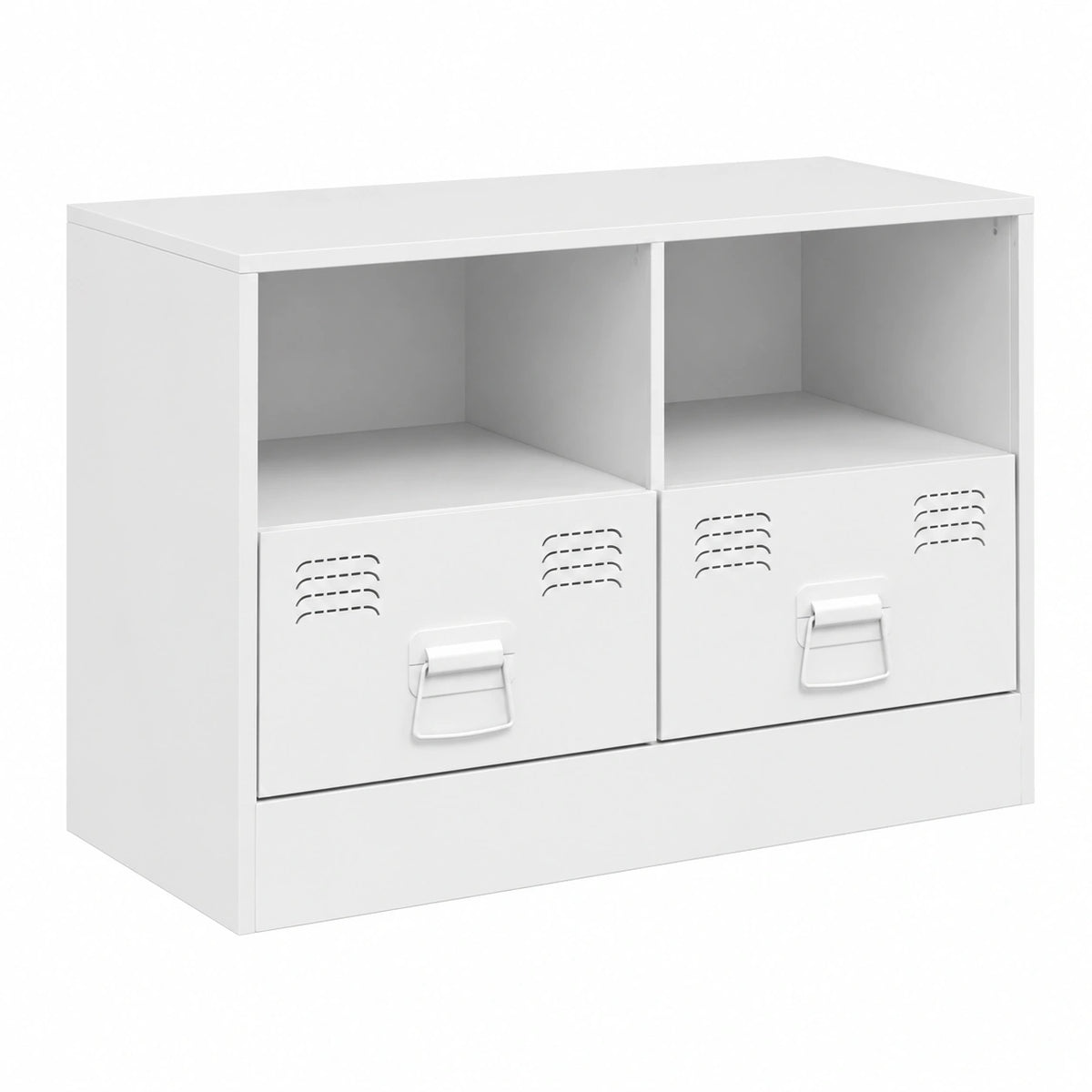 Mobile TV moderno bianco con vano portaoggetti e maniglie 67x39x44 cm