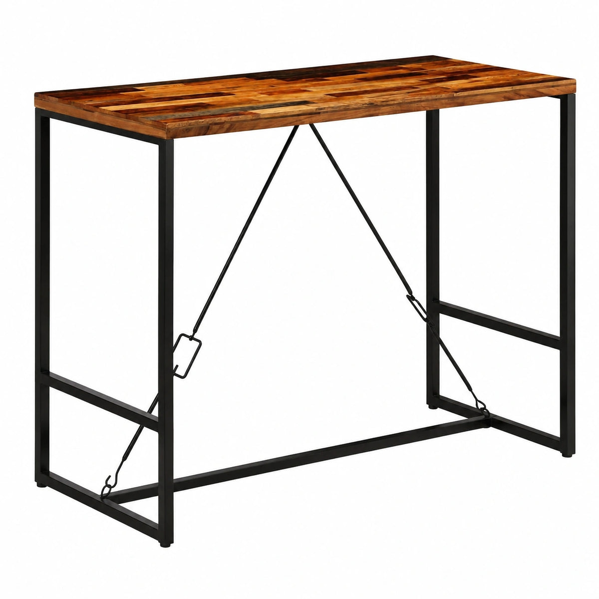 Tavolo rustico in legno riciclato e acciaio, 120 x 60 x 106 cm, per cucina e soggiorno