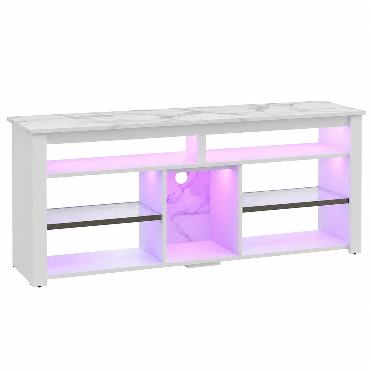 Bestier Mobile TV per Schermi Fino a 70 Pollici con Luci LED, Mobiletto Moderno per Soggiorno e Camera da Letto, Spazio Gaming PS5, Finitura in Marmo Bianco