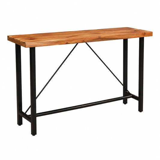 Tavolo da Bar in Legno di Acacia e Acciaio, 150x70x107 cm, Stile Industriale