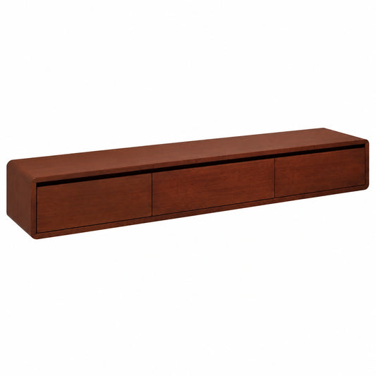 Stora - Mobile TV sospeso in legno da 220 cm per soggiorno, moderno e elegante, colore marrone