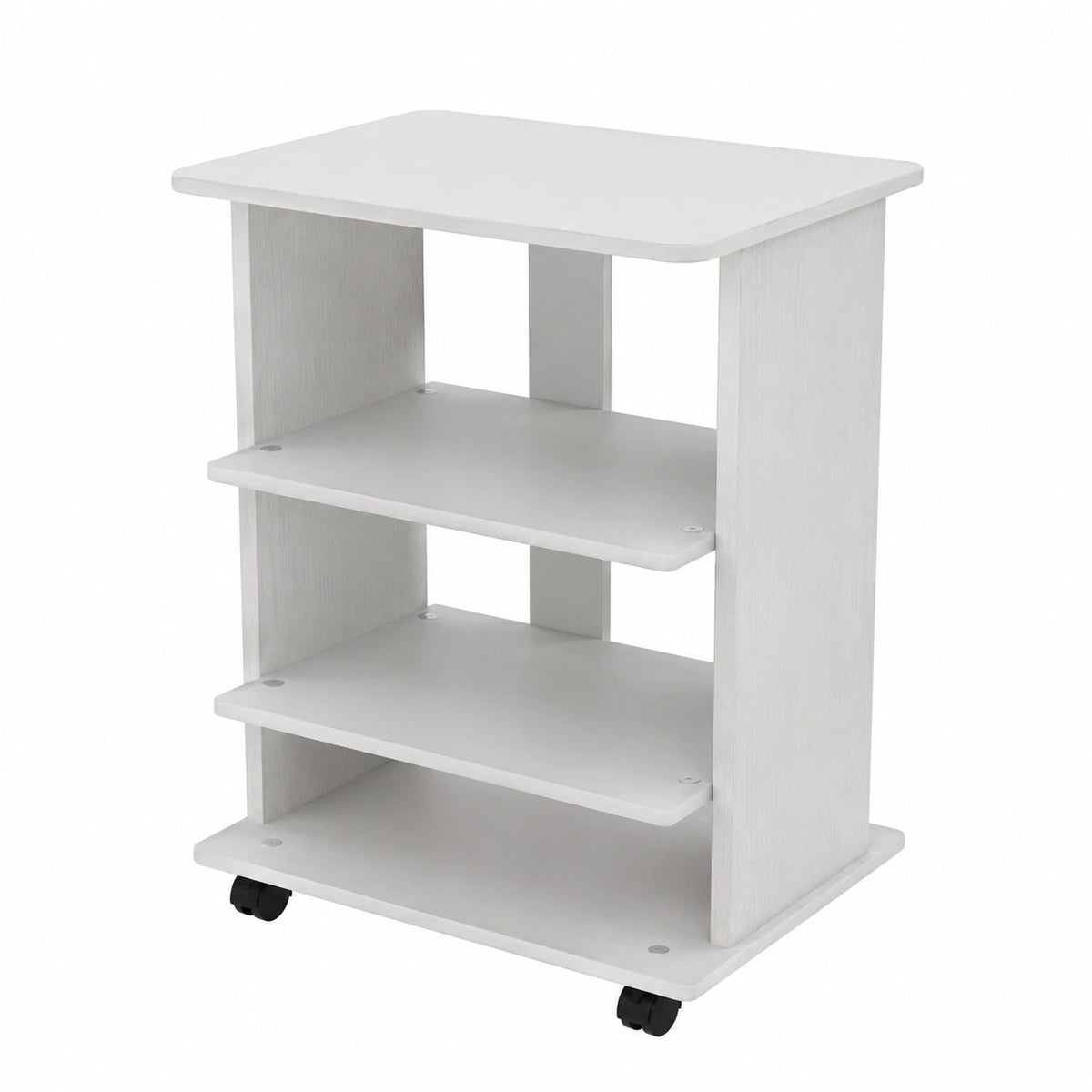 Carrello Porta TV in Legno MDF con 3 Ripiani, Bianco Frassinato, Ruote Trasportabili