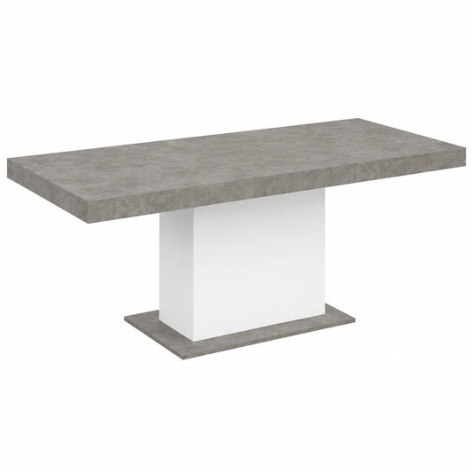Tavolo da Pranzo Allungabile EDEN per 6-10 Persone, Cemento e Bianco, 160-200 cm