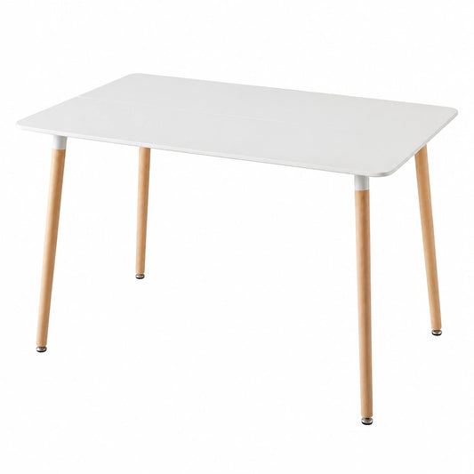Tavolo da Pranzo Rettangolare con Gambe in Legno Massiccio, Piano in MDF, Bianco