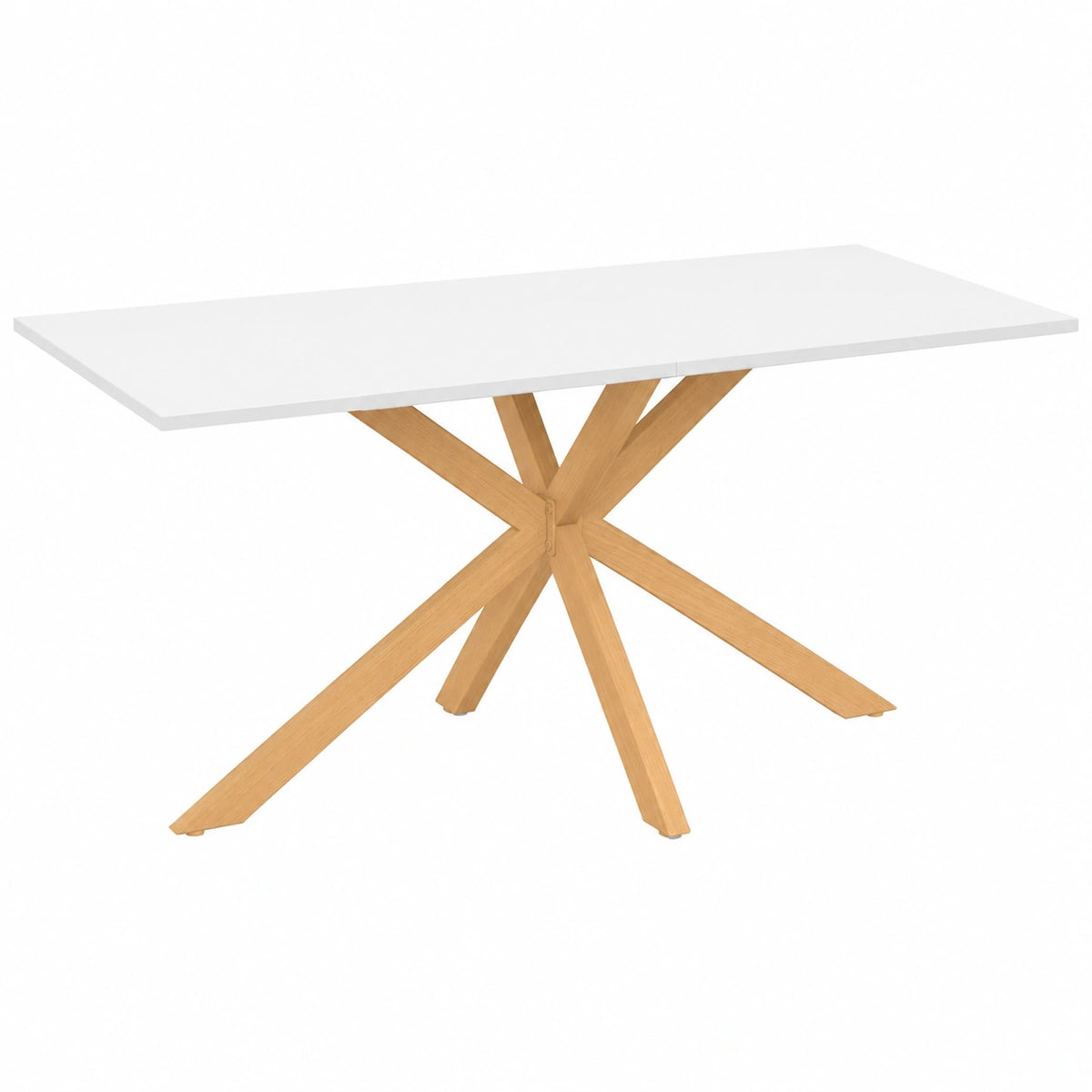 Tavolo da Pranzo Rettangolare GISELE per 8 Persone con Base in Legno a Ragno e Superficie Bianca 160 cm