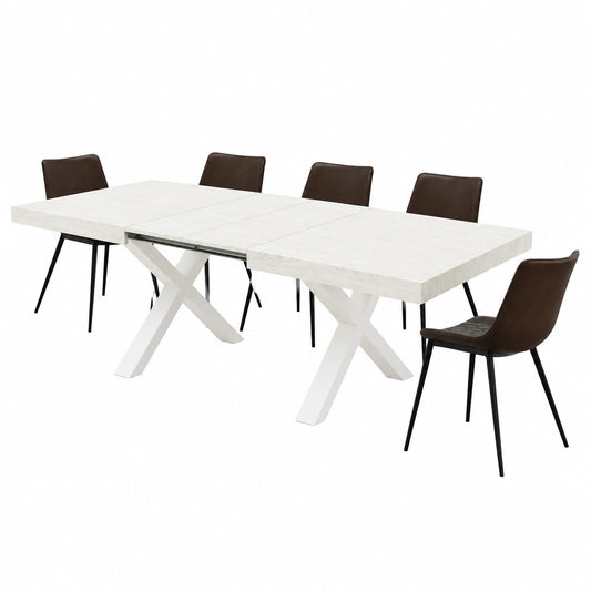 Tavolo Allungabile Linda, Design Moderno, Gambe Incrociate Bianche, 180x90x76 cm