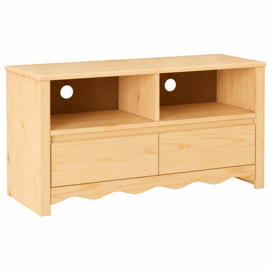 Mobile TV moderno in pino massiccio con cassetti e ripiani, 99x43x55 cm