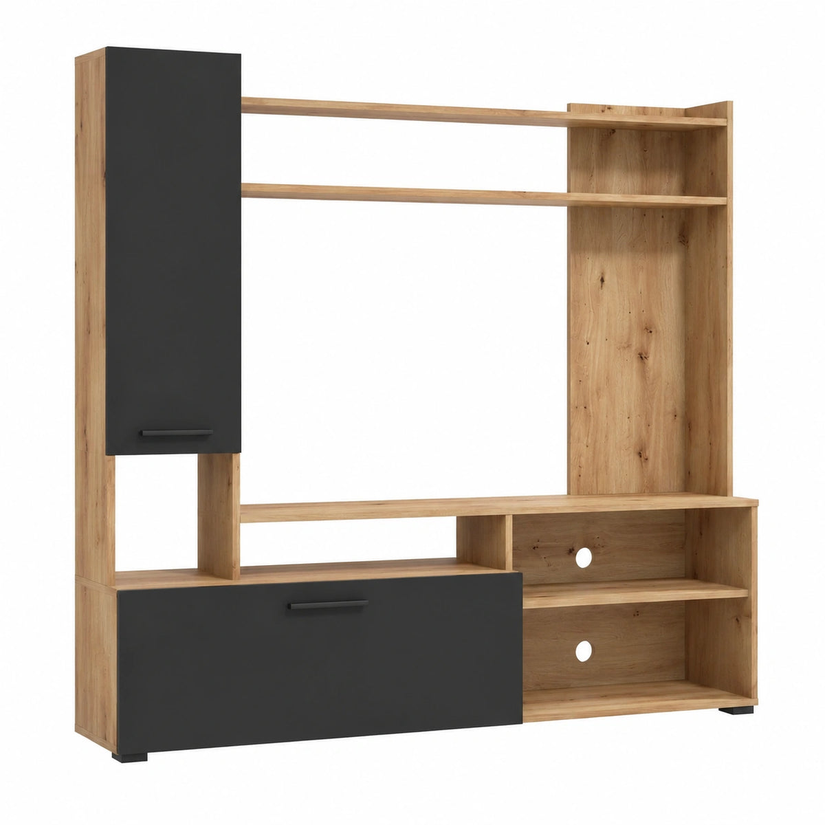HEMAX Parete Attrezzata Soggiorno con Mobile TV in Legno e Antracite, 168,5x35x157 cm