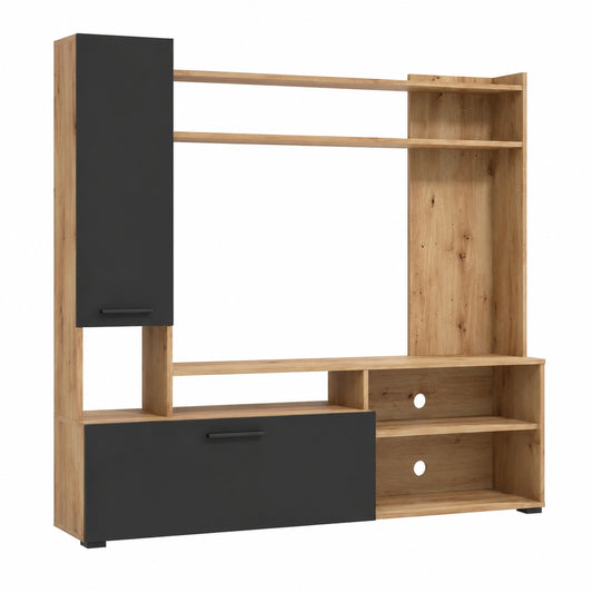 HEMAX Parete Attrezzata Soggiorno con Mobile TV in Legno e Antracite, 168,5x35x157 cm