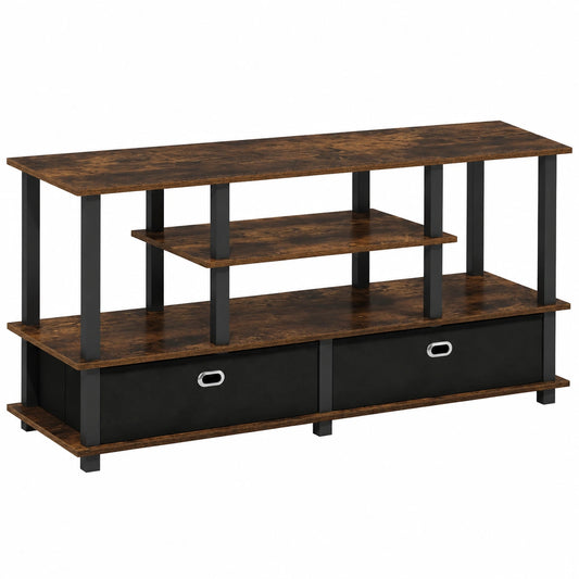 Mobile TV Furinno JAYA a 4 livelli con ripiani e contenitori, per TV fino a 55 pollici, Pino ambrato