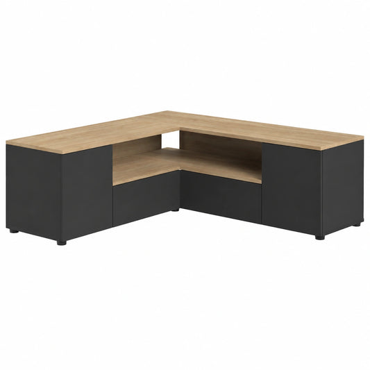 Tavolino Porta TV Angolare in Nero e Rovere Naturale, 130x130x45 cm