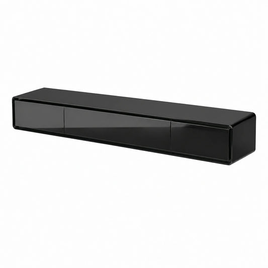 Mobile TV sospeso a 2 ante con mensola integrata, design moderno ed elegante, salvaspazio per salotti compatti, finitura opaca in grigio e nero, 240 cm