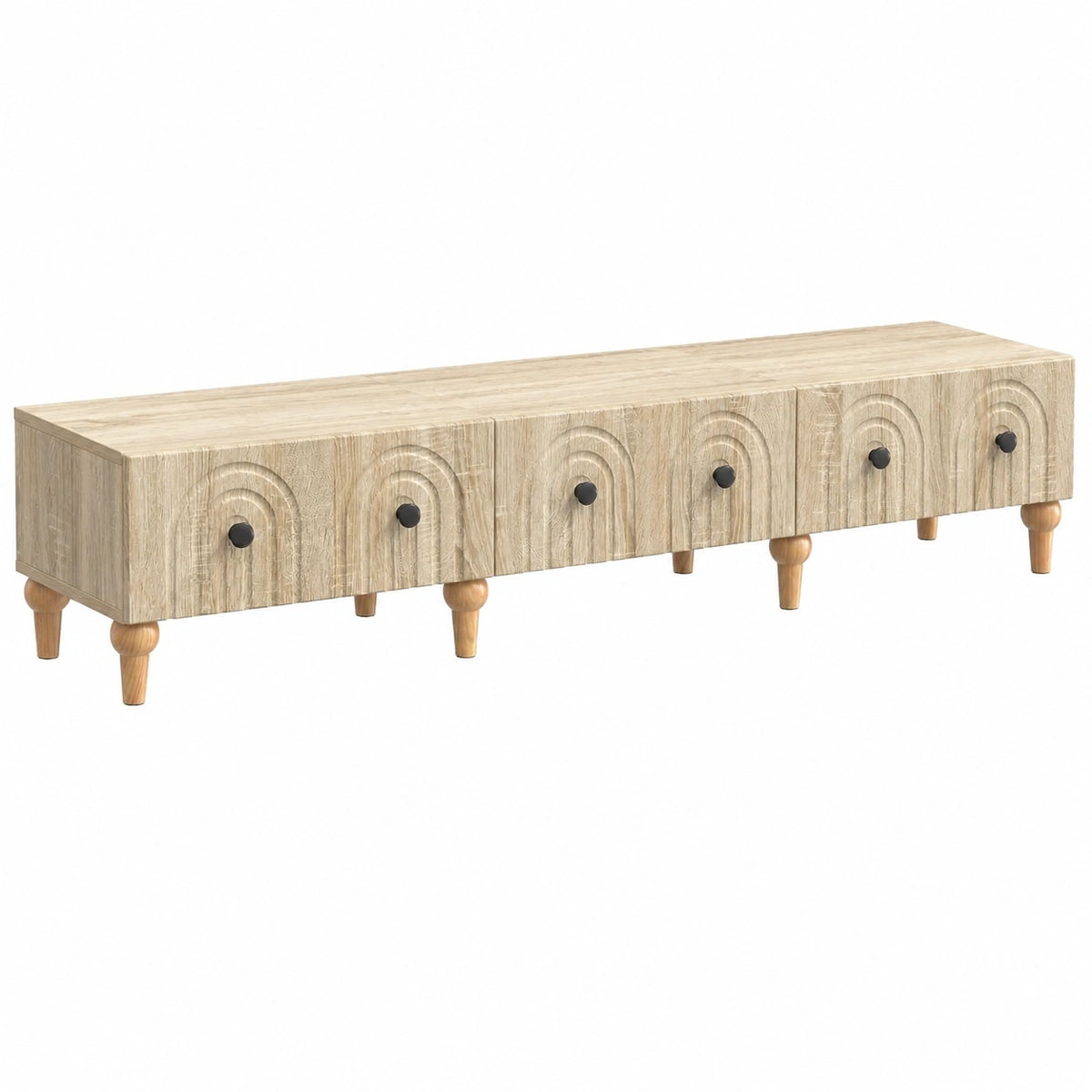 Mobile TV moderno in legno di rovere Sonoma con cassetti, 147x34,5x30 cm, facile assemblaggio e pulizia