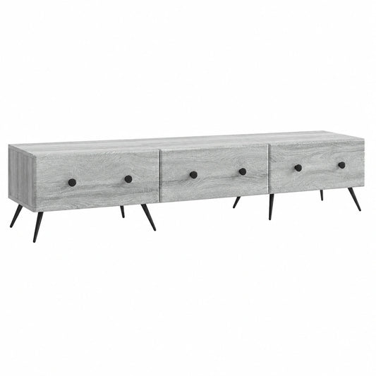 Mobile TV moderno in legno grigio Sonoma con 3 cassetti, 147x34,5x30 cm, per soggiorno