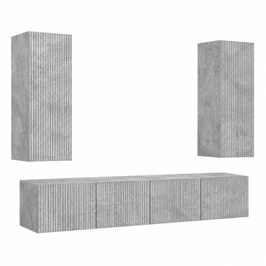 Set mobili TV moderni in legno ingegnerizzato cemento grigio, 3 pezzi per soggiorno con spazio contenitivo