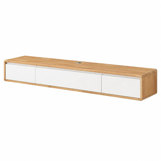 Mobile TV a parete in legno massello 78 pollici per soggiorno, design moderno con contenitore salvaspazio